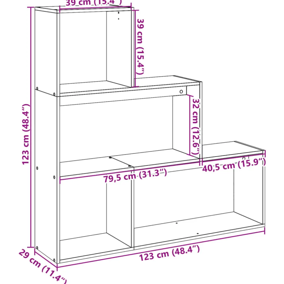 vidaXL Kamerscherm / boekenkast 3-laags 123x29x123 cm bewerkt hout wit