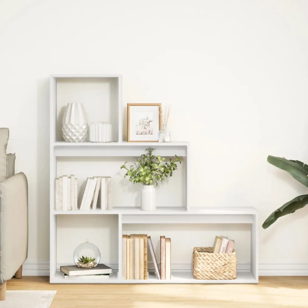 vidaXL Kamerscherm / boekenkast 3-laags 123x29x123 cm bewerkt hout wit