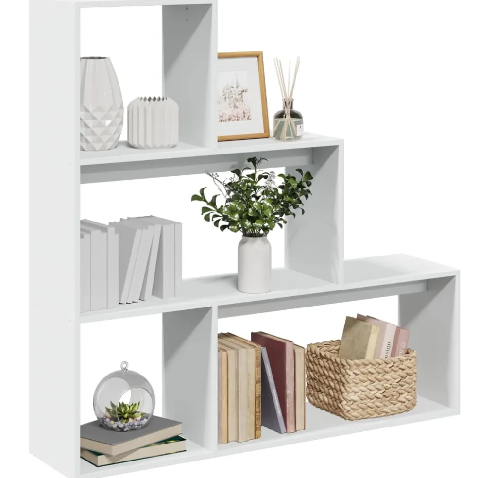 vidaXL Kamerscherm / boekenkast 3-laags 123x29x123 cm bewerkt hout wit