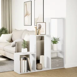 vidaXL Kamerscherm / boekenkast 3-laags 123x29x123 cm bewerkt hout wit