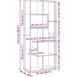vidaXL Kamerscherm / boekenkast 67x25x161,5 cm bewerkt hout betongrijs