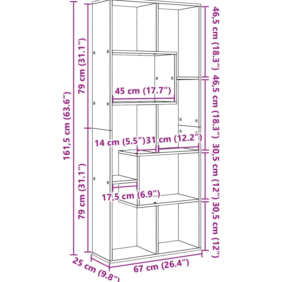 vidaXL Kamerscherm / boekenkast 67x25x161,5 cm bewerkt hout betongrijs