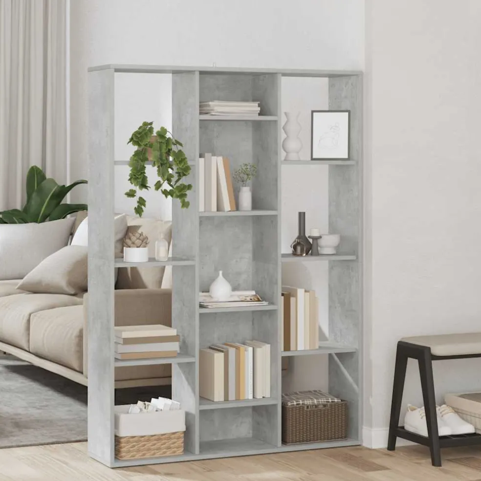 vidaXL Kamerscherm/boekenkast 100x24x140 cm bewerkt hout betongrijs