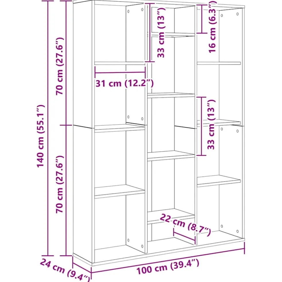 vidaXL Kamerscherm/boekenkast 100x24x140 cm bewerkt hout betongrijs