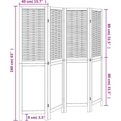 vidaXL Kamerscherm met 4 panelen massief paulowniahout wit