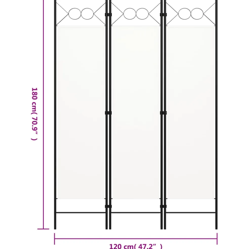 vidaXL Kamerscherm met 3 panelen 120x180 cm wit