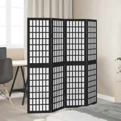 vidaXL Kamerscherm met 4 panelen massief paulowniahout zwart