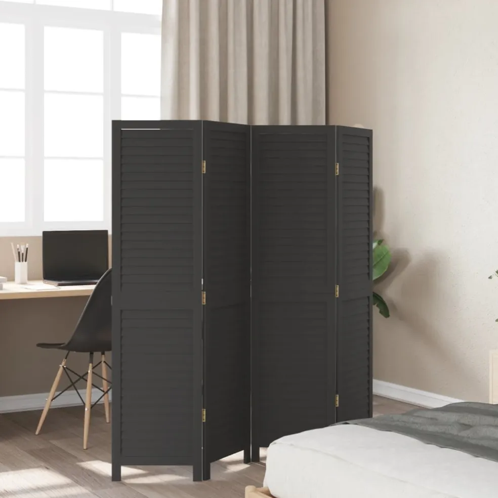 vidaXL Kamerscherm met 4 panelen massief paulowniahout zwart