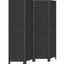 vidaXL Kamerscherm met 4 panelen massief paulowniahout zwart