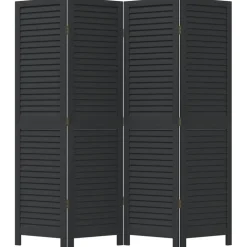 vidaXL Kamerscherm met 4 panelen massief paulowniahout zwart