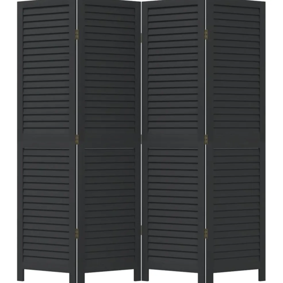 vidaXL Kamerscherm met 4 panelen massief paulowniahout zwart