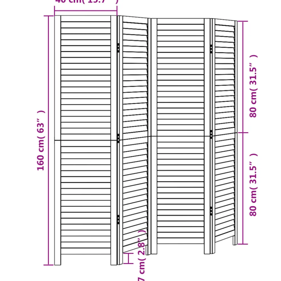 vidaXL Kamerscherm met 4 panelen massief paulowniahout zwart