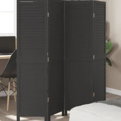 vidaXL Kamerscherm met 4 panelen massief paulowniahout zwart