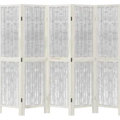 vidaXL Kamerscherm met 5 panelen handgesneden 200x165 cm mangohout wit