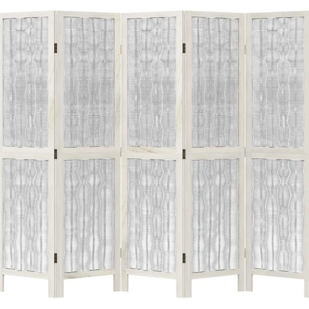 vidaXL Kamerscherm met 5 panelen massief paulowniahout wit