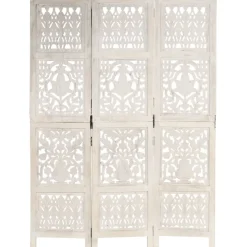 vidaXL Kamerscherm met 3 panelen handgesneden 120x165 cm mangohout wit