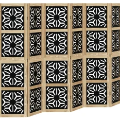 vidaXL Kamerscherm met 6 panelen massief paulowniahout bruin en zwart