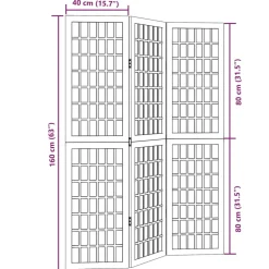 vidaXL Kamerscherm met 3 panelen massief paulowniahout wit