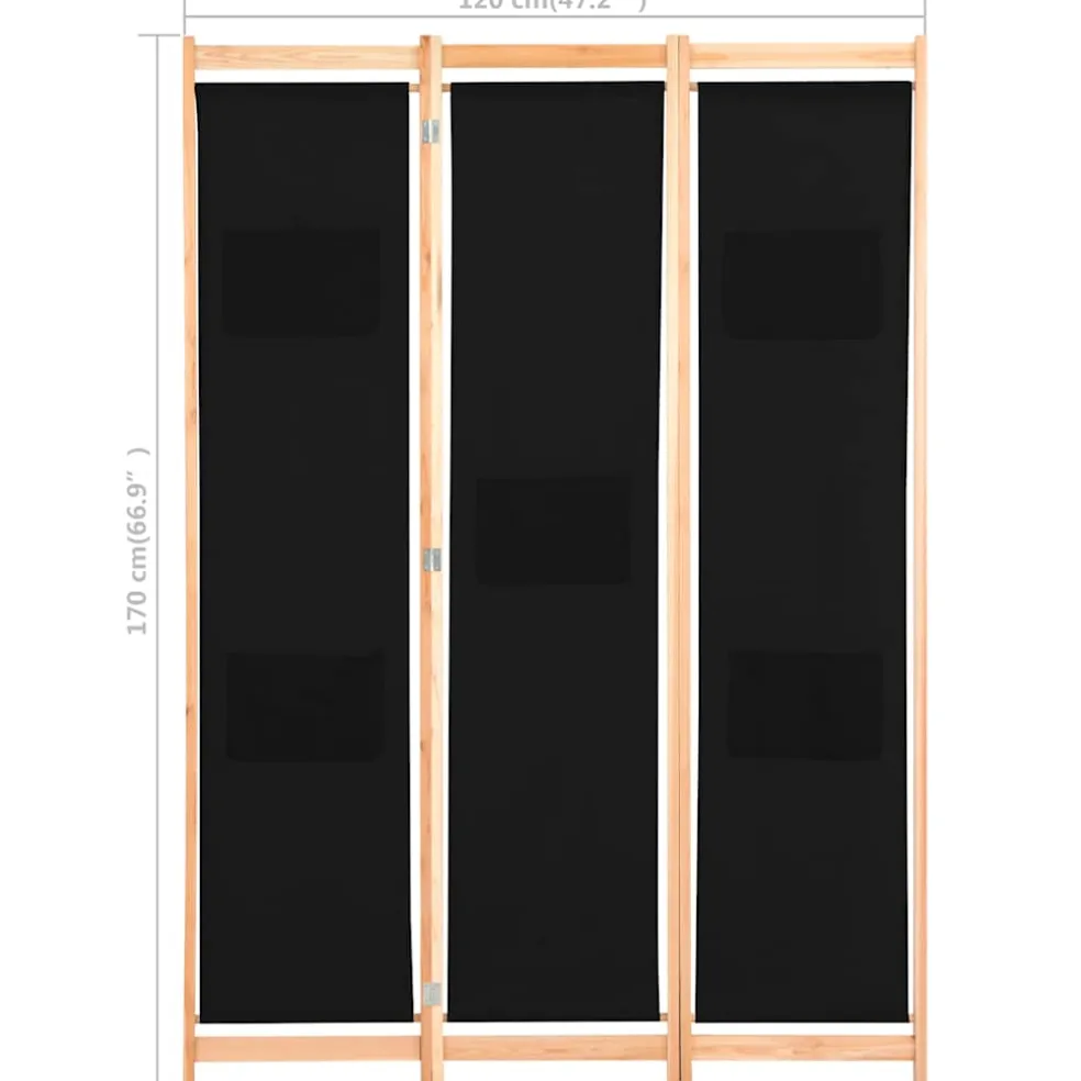vidaXL Kamerscherm met 3 panelen 120x170x4 cm stof zwart