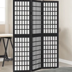 vidaXL Kamerscherm met 3 panelen massief paulowniahout zwart