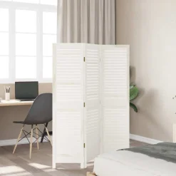 vidaXL Kamerscherm met 3 panelen massief paulowniahout retro wit