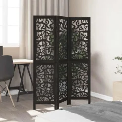 vidaXL Kamerscherm met 3 panelen massief paulowniahout zwart