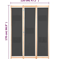 vidaXL Kamerscherm met 3 panelen 120x170x4 cm stof grijs