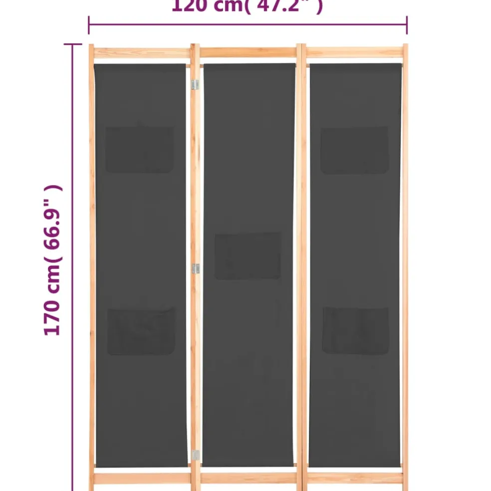 vidaXL Kamerscherm met 3 panelen 120x170x4 cm stof grijs
