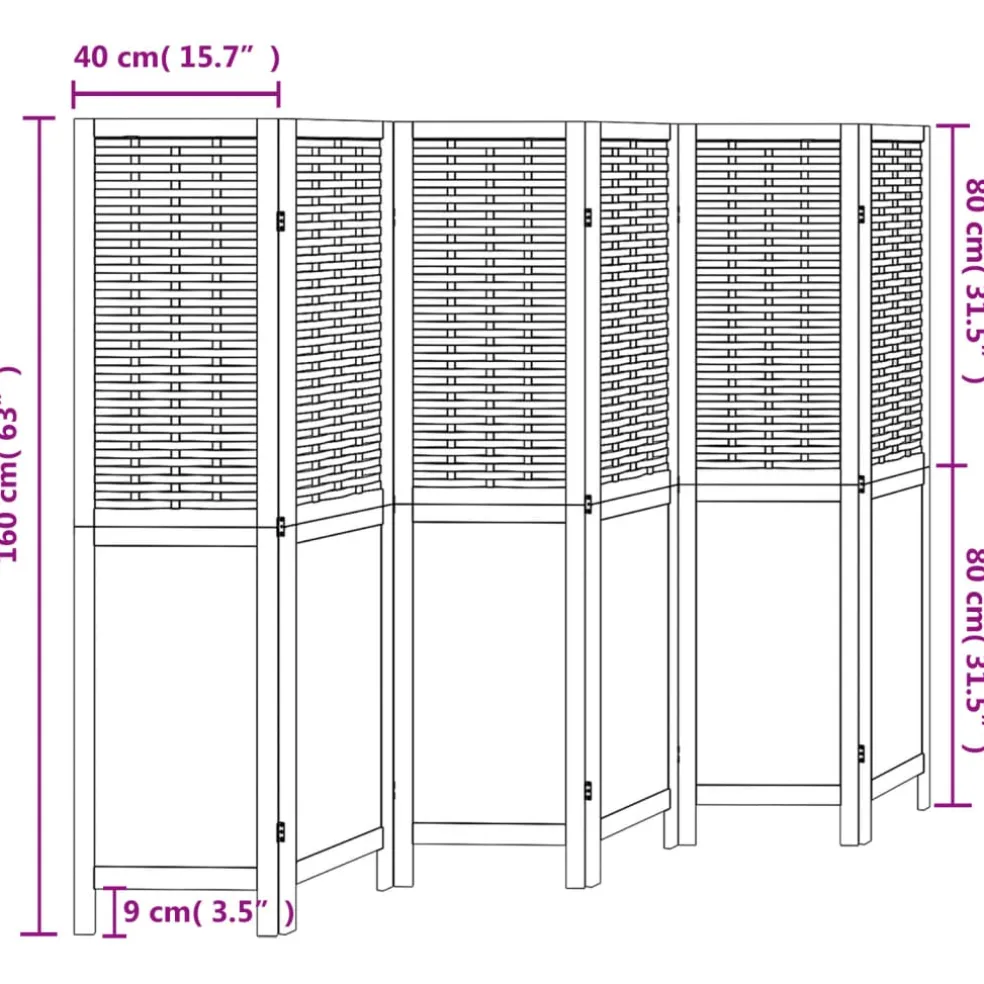 vidaXL Kamerscherm met 6 panelen massief paulowniahout wit