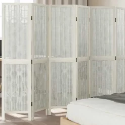 vidaXL Kamerscherm met 6 panelen massief paulowniahout wit