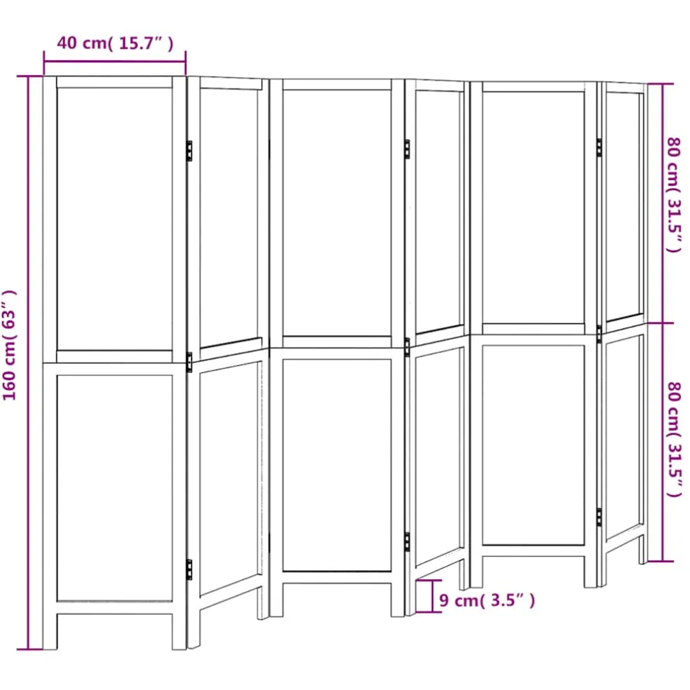 vidaXL Kamerscherm met 6 panelen massief paulowniahout wit