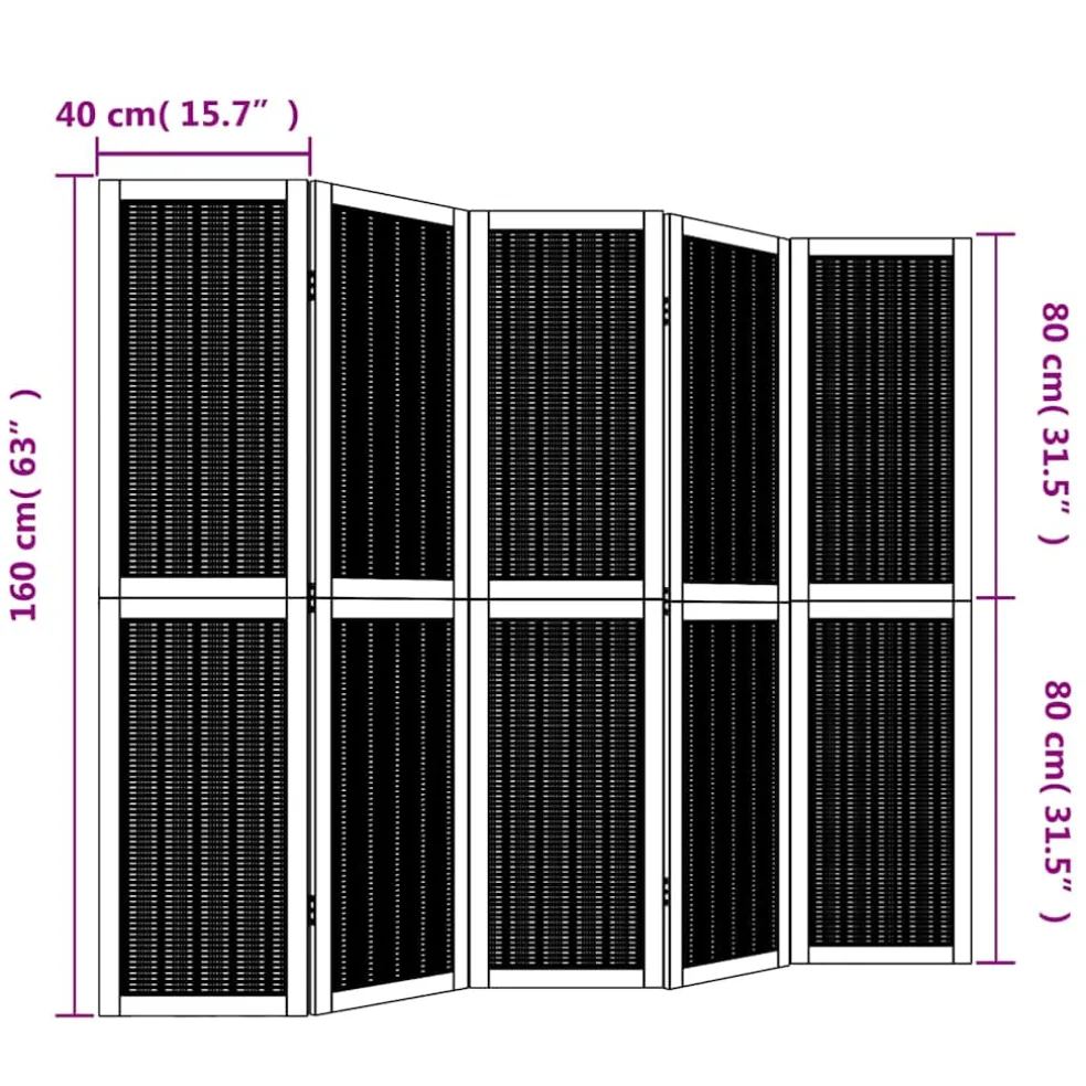 vidaXL Kamerscherm met 5 panelen massief paulowniahout bruin