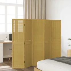 vidaXL Kamerscherm met 5 panelen massief paulowniahout bruin