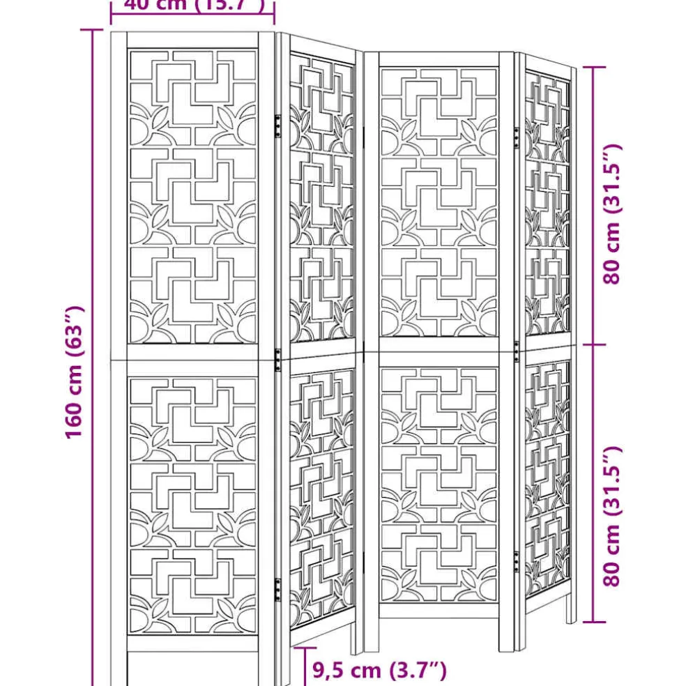 vidaXL Kamerscherm met 4 panelen massief paulowniahout bruin
