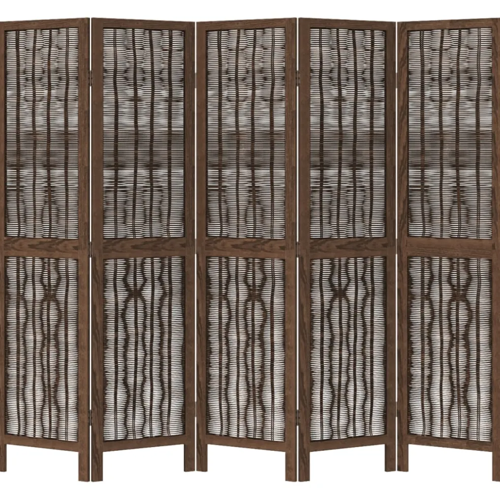 vidaXL Kamerscherm met 5 panelen massief paulowniahout donkerbruin