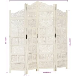 vidaXL Kamerscherm met 4 panelen handgesneden 160x165 cm mangohout wit