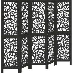 vidaXL Kamerscherm met 5 panelen massief paulowniahout zwart