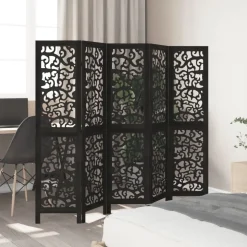 vidaXL Kamerscherm met 5 panelen massief paulowniahout zwart