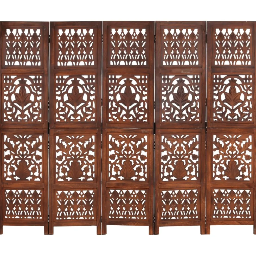 vidaXL Kamerscherm 5 panelen handgesneden 200x165 cm mangohout bruin