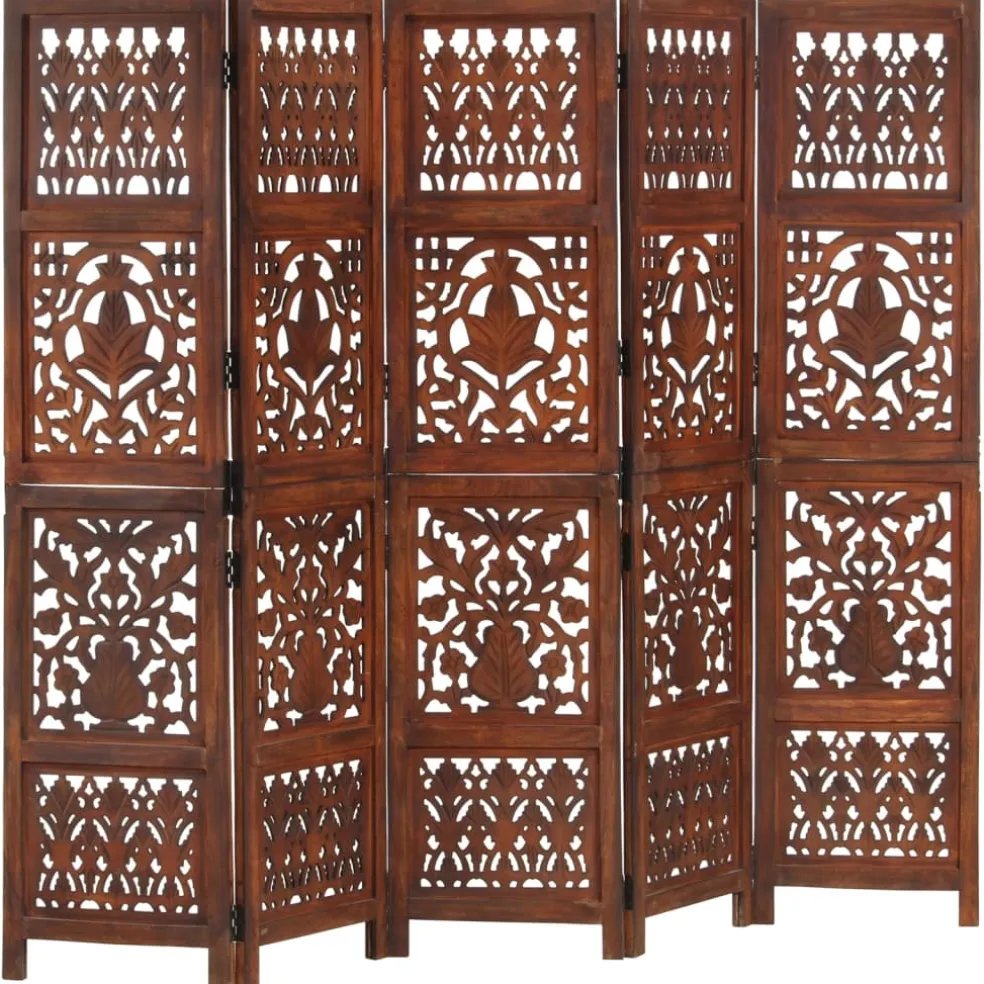 vidaXL Kamerscherm 5 panelen handgesneden 200x165 cm mangohout bruin