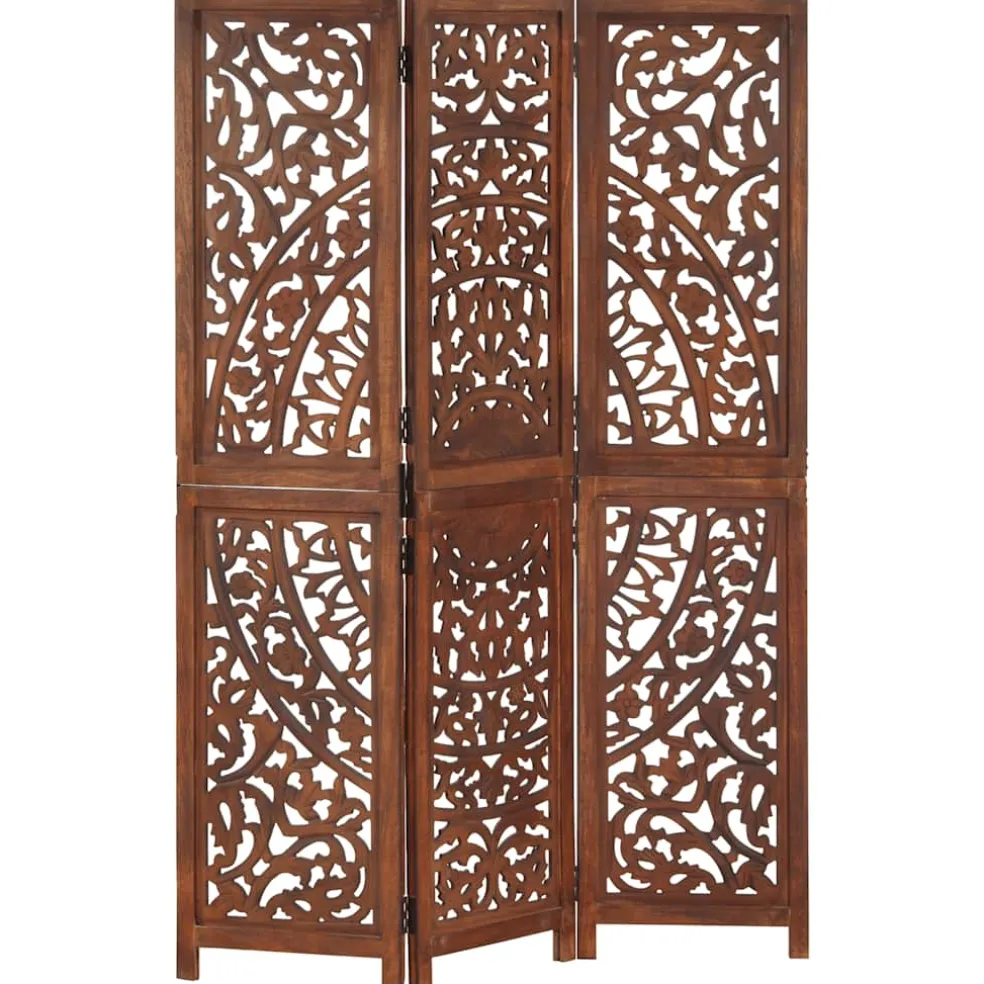 vidaXL Kamerscherm 3 panelen handgesneden 120x165 cm mangohout bruin