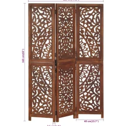 vidaXL Kamerscherm 3 panelen handgesneden 120x165 cm mangohout bruin