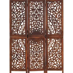 vidaXL Kamerscherm 3 panelen handgesneden 120x165 cm mangohout bruin