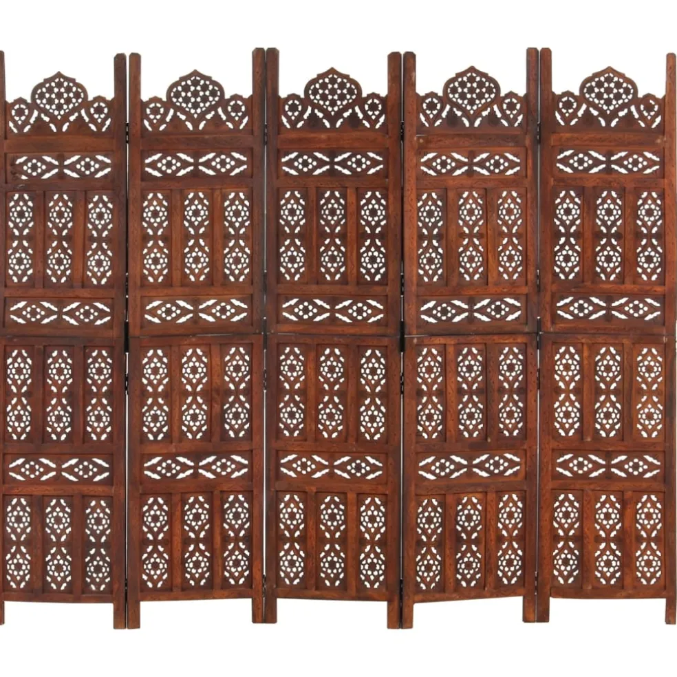vidaXL Kamerscherm 5 panelen handgesneden 200x165 cm mangohout bruin