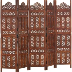 vidaXL Kamerscherm 5 panelen handgesneden 200x165 cm mangohout bruin