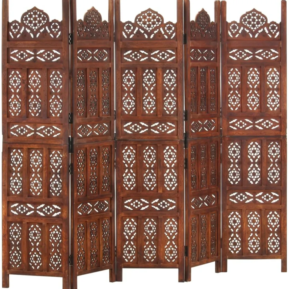 vidaXL Kamerscherm 5 panelen handgesneden 200x165 cm mangohout bruin