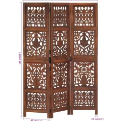 vidaXL Kamerscherm 3 panelen handgesneden 120x165 cm mangohout bruin