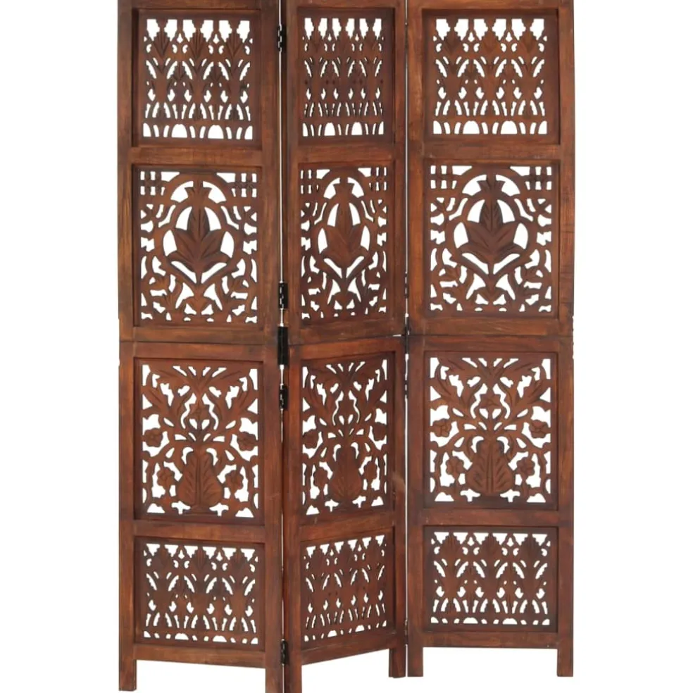 vidaXL Kamerscherm 3 panelen handgesneden 120x165 cm mangohout bruin