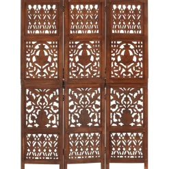 vidaXL Kamerscherm 3 panelen handgesneden 120x165 cm mangohout bruin