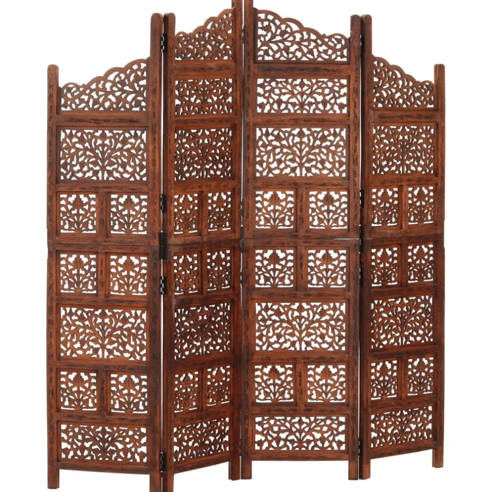 vidaXL Kamerscherm 4 panelen handgesneden 160x165 cm mangohout bruin